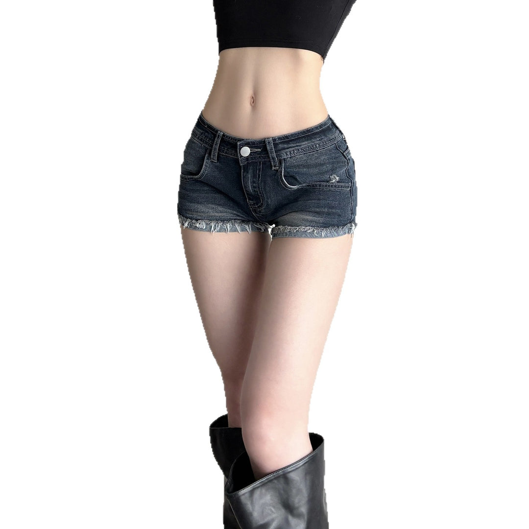 Dame Denim-shorts med frynsede kanter Skovae