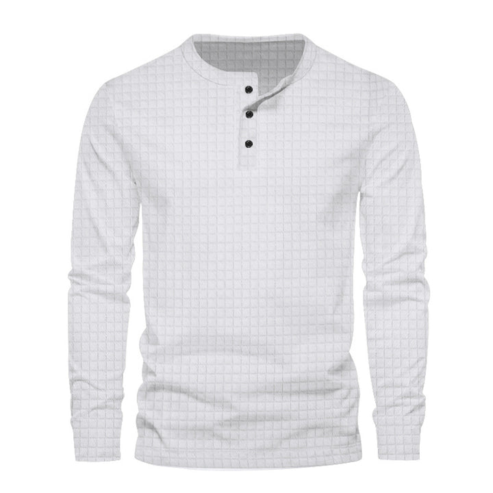 Herre langærmet Henley-t-shirt med moderne strukturdesign Stilla