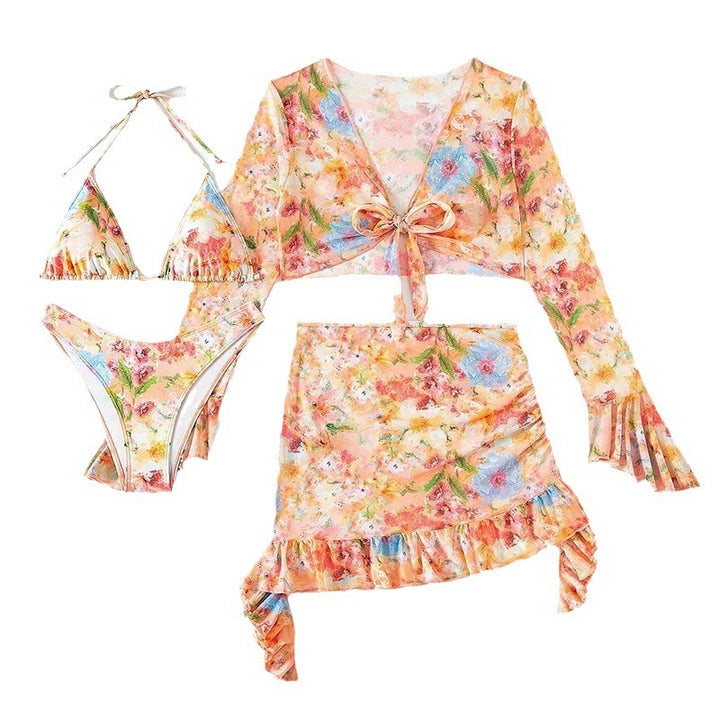 Dame Floral Bikinisæt med elegant indpakningsoberdel Skovae