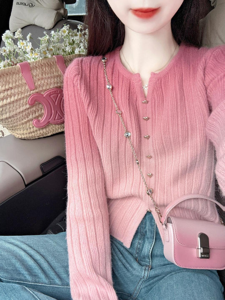 Kvindernes bløde knap-ned strikket sweater med hjerte detaljer Stilla