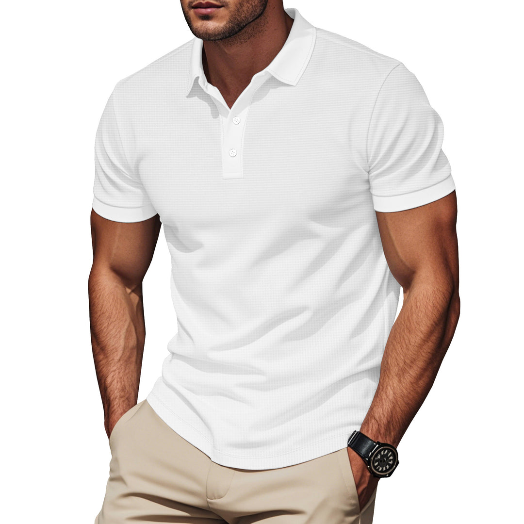 Herren nan elegant struktur-polo shirt med kentkrave, kort knap liste og åndbar stretch jersey Skovae