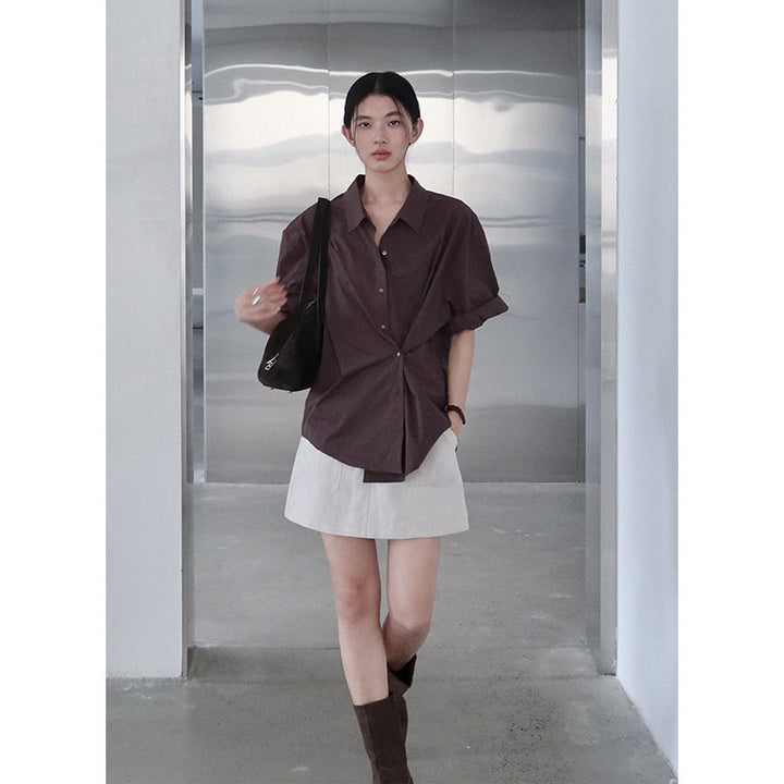 Dame Oversized Skjortebluse med kort ærme og moderne snit Stilla