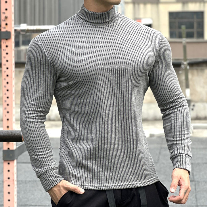 Herrer pullover med ståkrave og fin ribstruktur Stilla