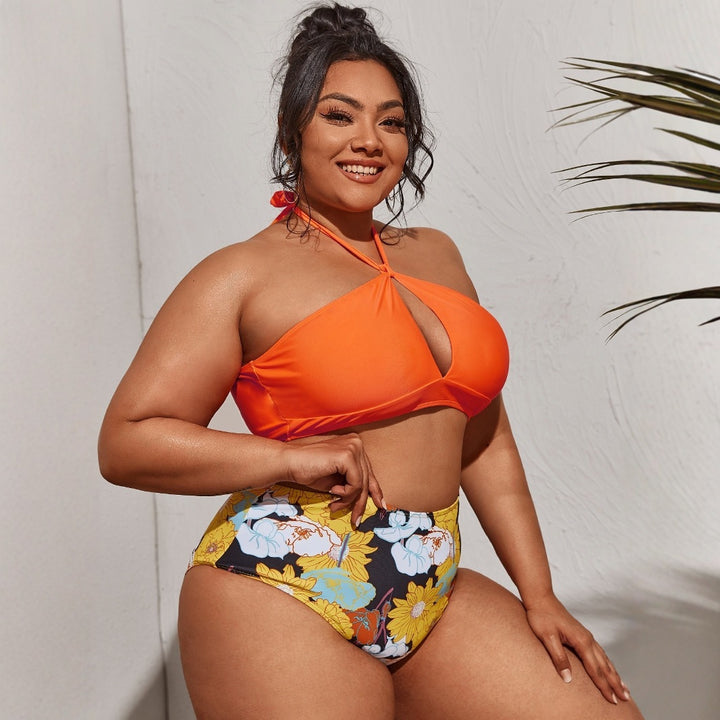 Dame bikini sæt med høj talje og legende blomster mønster Skovae