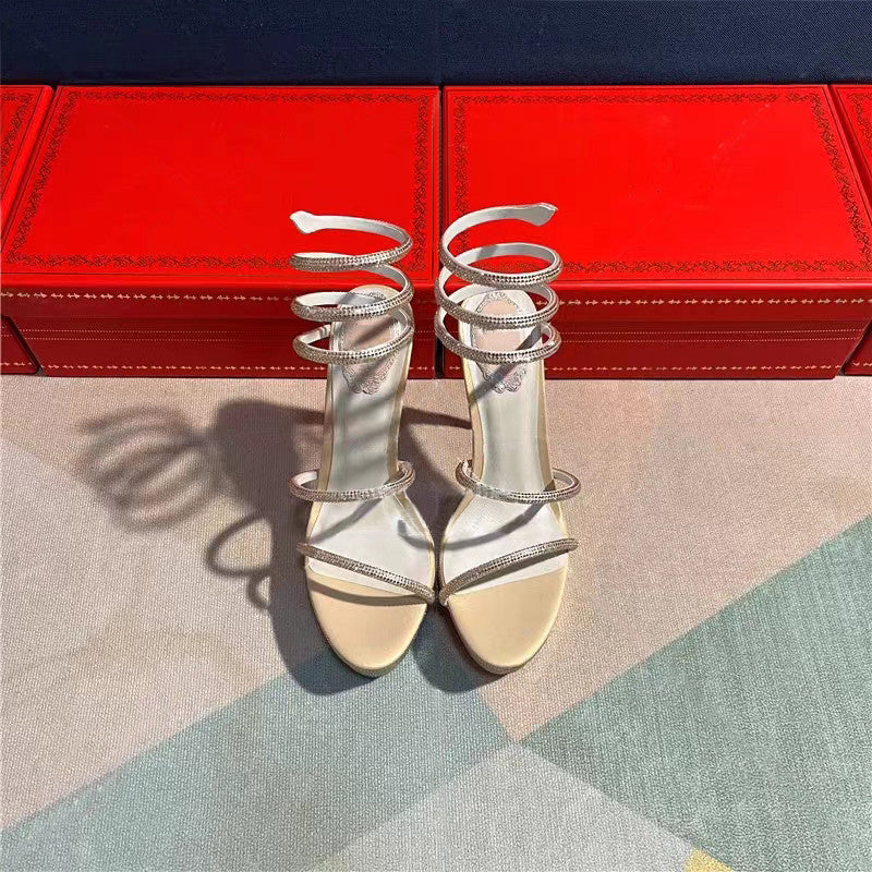 Dame strass-beklædte Stiletto-Plateau-sandaler med spiralaccenter Stilla