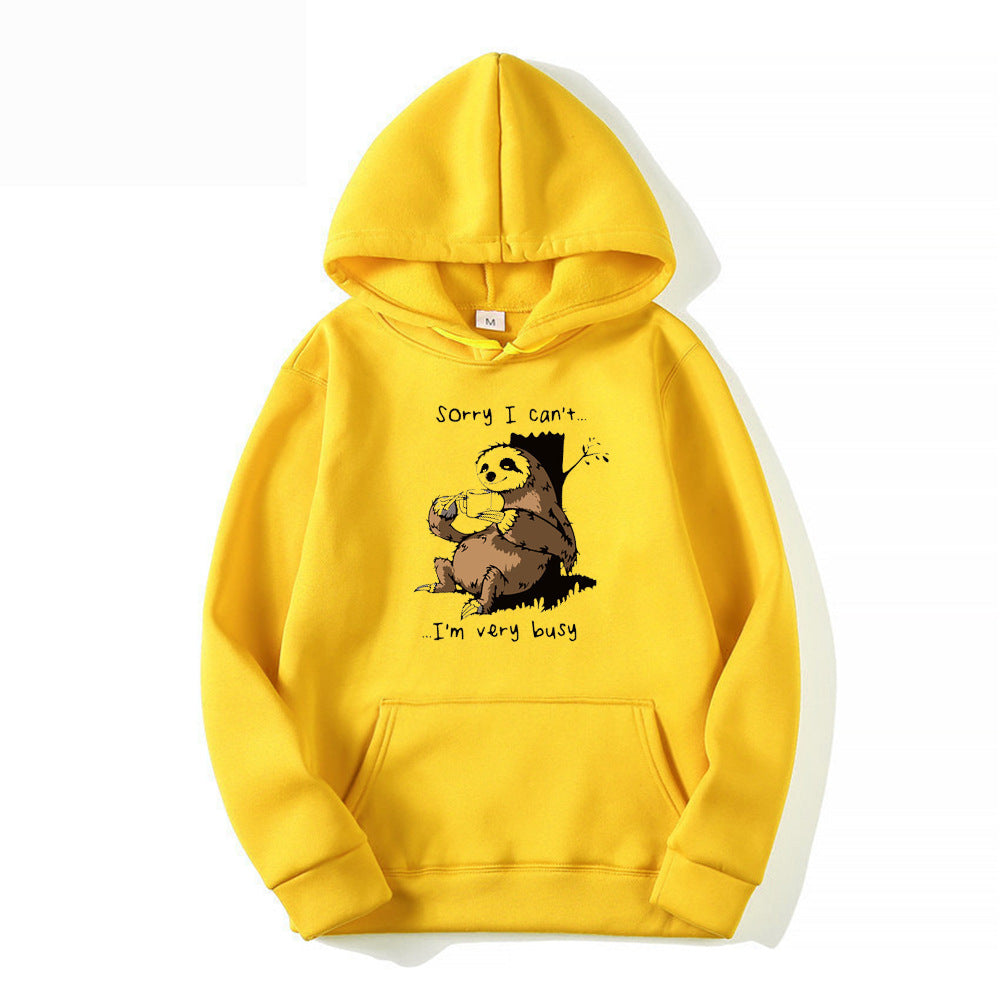 Dame hoodie med sødt dyremotiv og legesyg slogan Skovae