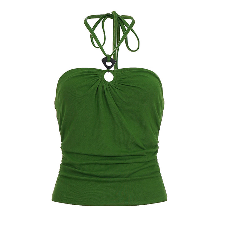 Dame elegant tanktop med raffinerede flæsedetaljer og bindebånd Skovae
