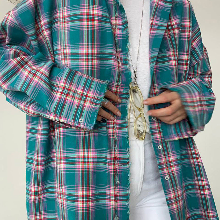 Dame Oversized Ternet Bluse med frynset Kant Stilla