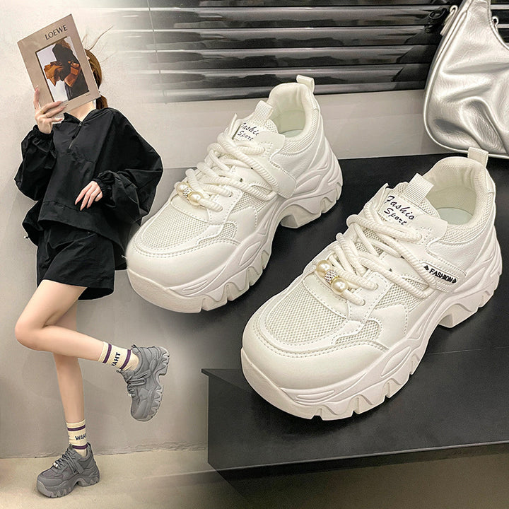 Dame Chunky Sneakers med fashionable perledetaljer og åndbart mesh-overflade Stilla