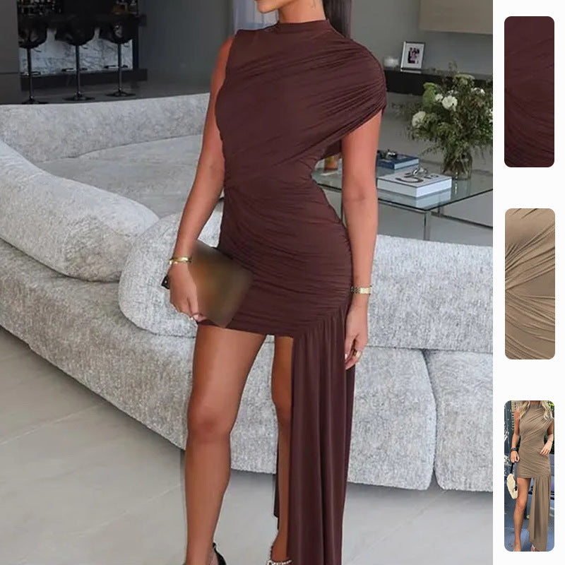 Kvinders asymmetrisk cocktailkjole med drapering Stilla