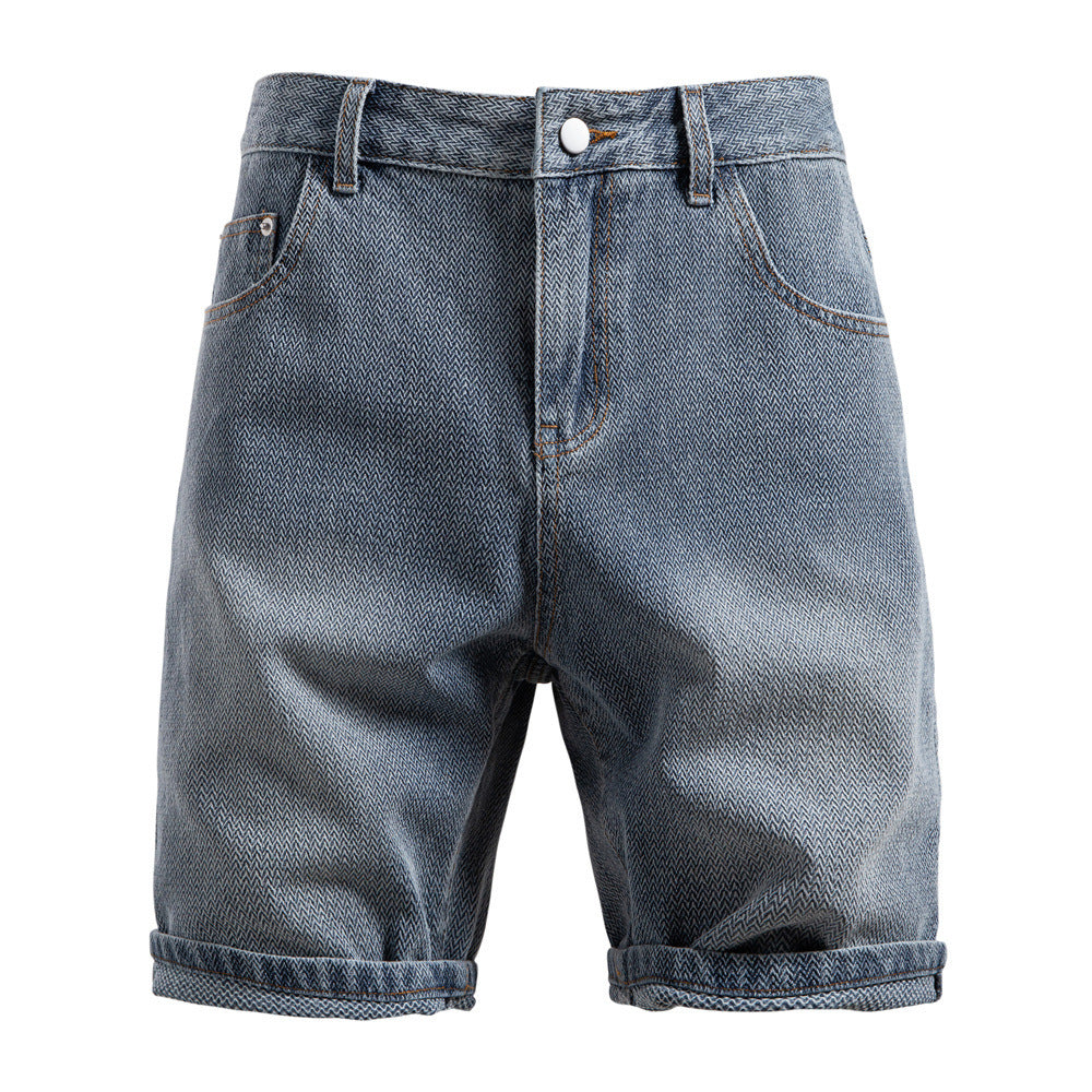Herrer nan Jeansshorts med opfoldning, medium høj talje og klassisk lommeopdeling Skovae