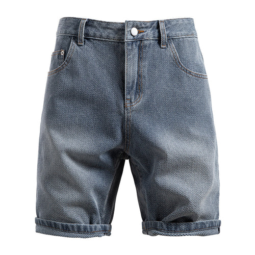Herrer nan Jeansshorts med opfoldning, medium høj talje og klassisk lommeopdeling Skovae