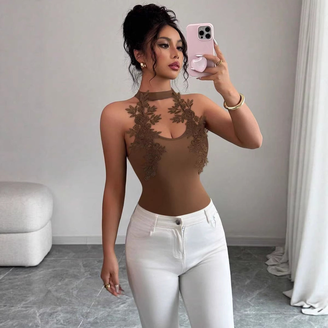 Dame Elegant Bodysuit med floral blondeindsats Skovae