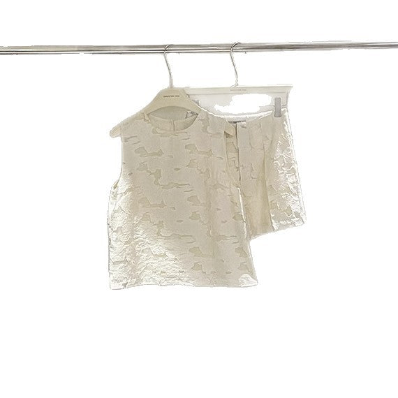 Dame elegant top og shorts sæt med struktureret stof Stilla