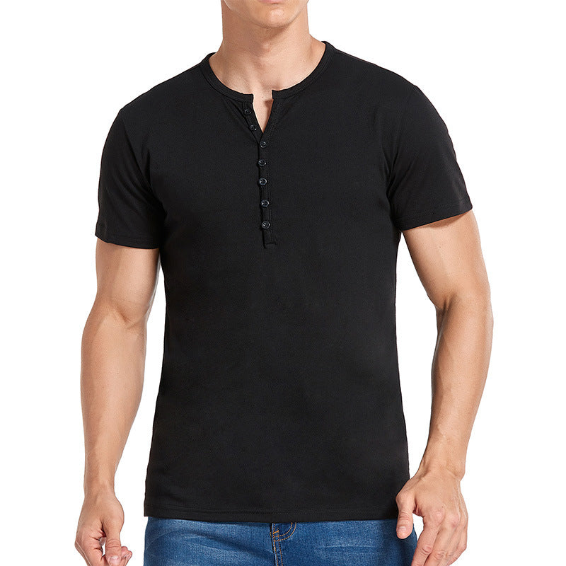 Herrer kortærmet Henley-shirt med stilfuld knaplukning Stilla