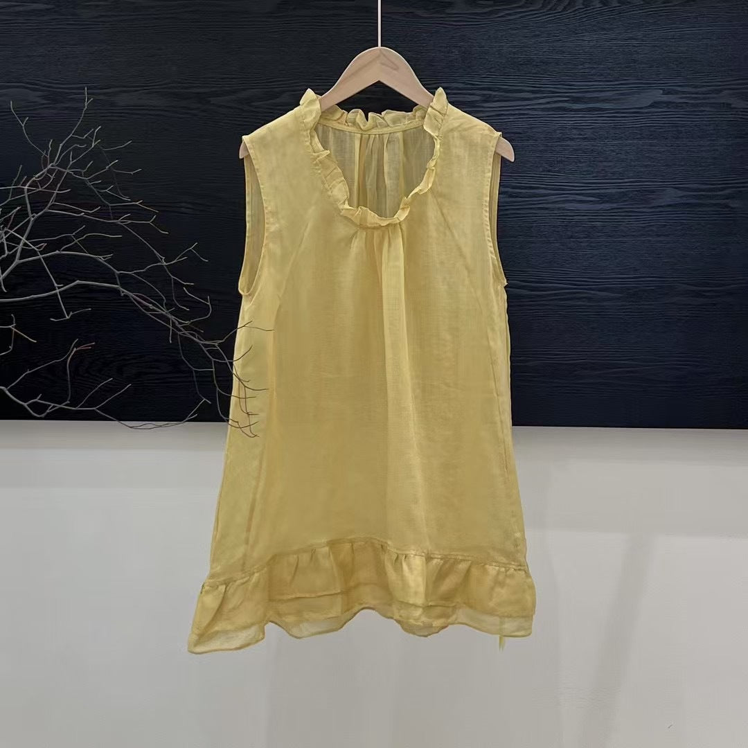 Dame Rynkekrave Ærmløs Bluse med flydende Kant Stilla