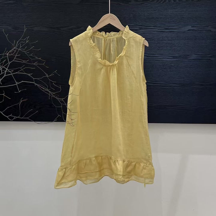 Dame Rynkekrave Ærmløs Bluse med flydende Kant Stilla