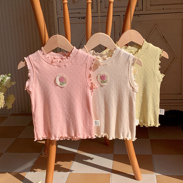 Pige Rynkeindsats Floral Applikation Bodysuit Stilla