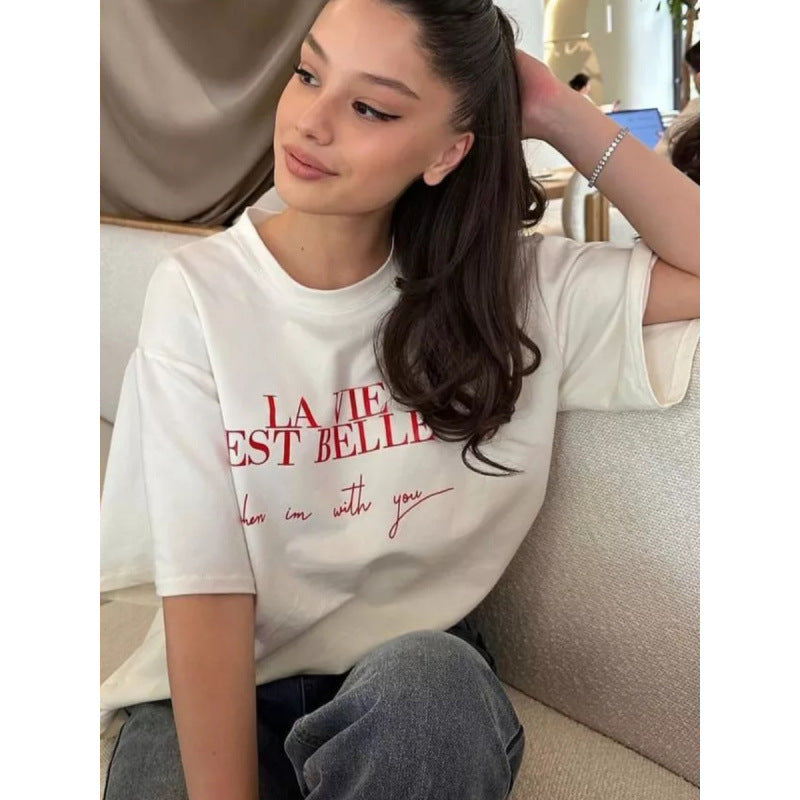 Dame T-Shirt med kreativ tekst og moderne snit Stilla
