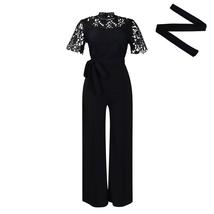 Dame Elegant Jumpsuit med raffineret spids top og vide ben Stilla