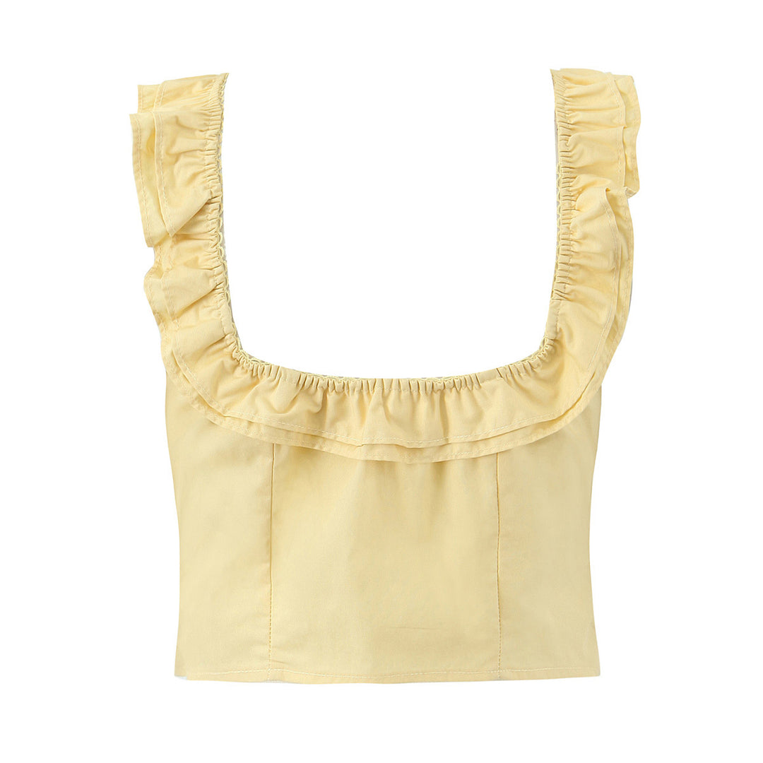Dame Cropped top med flæsedetaljer og dekorative knaplukninger Stilla