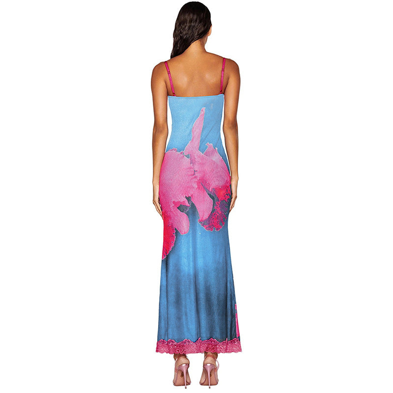 Dame Satin Nachte Chemise med delikat blonde dekoration Skovae