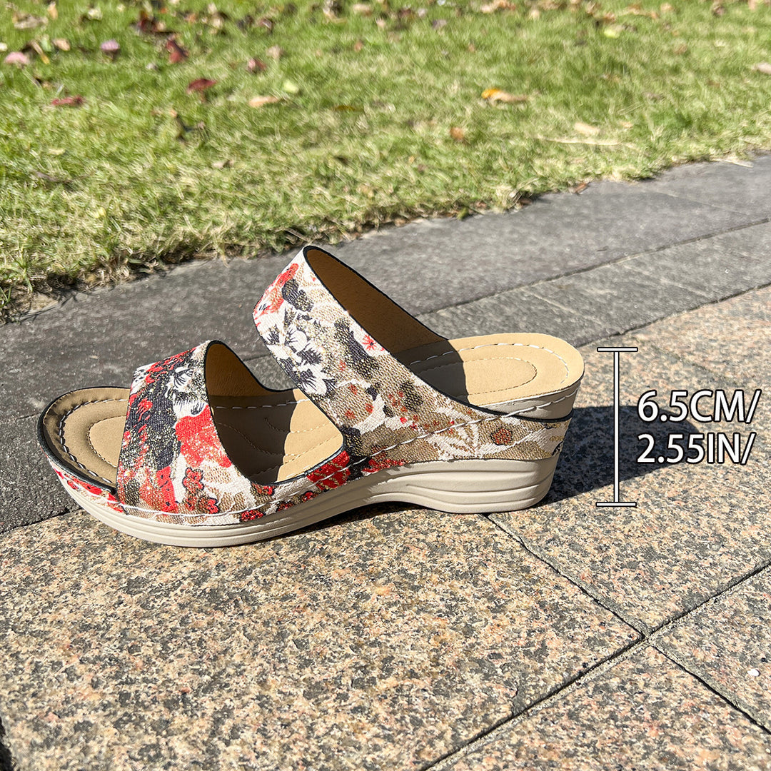 Dame komfortable slide-sandaler med florale accenter og ergonomisk fodseng Stilla