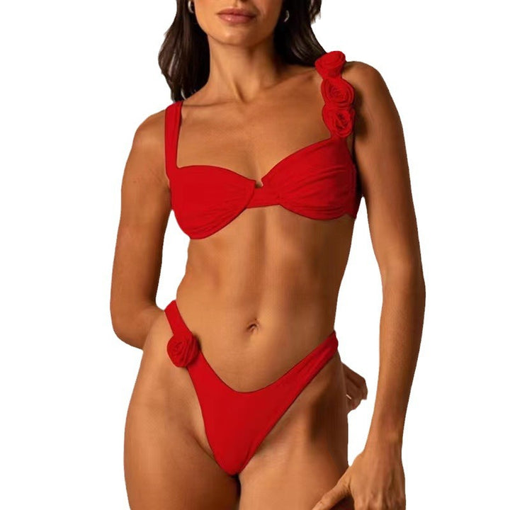 Dame bikini-sæt med dekorative blomsterapplikationer og raffineret trusse Stilla