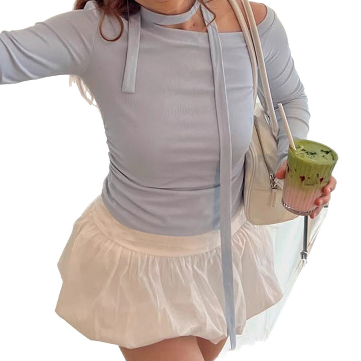 Dame Off-Shoulder Langærmet Top med justerbar hals Skovae