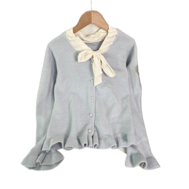 Damernes elegante cardigan med flæser og sløjfe krave Stilla