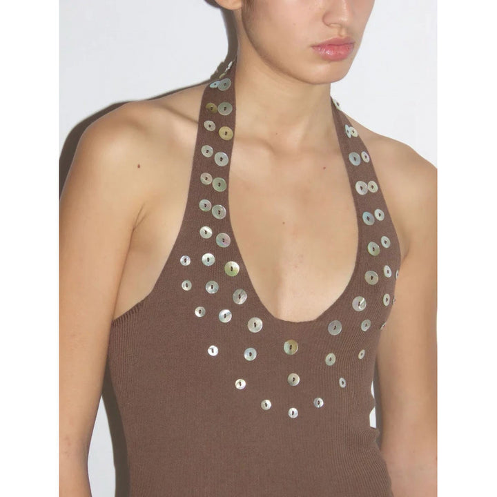 Dame Halterneck glitrende Paillet-top Stilla