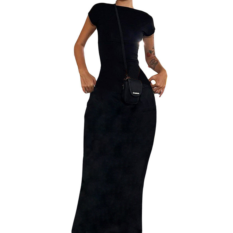 Dame Bodycon-Maxi-kjole med elegant rund halsudskæring og formerende stof Stilla