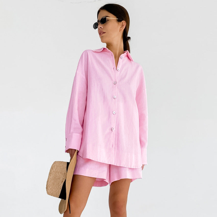 Dame overdimensioneret skjorte bluse i let materiale med lange ærmer og elegante knapper Stilla
