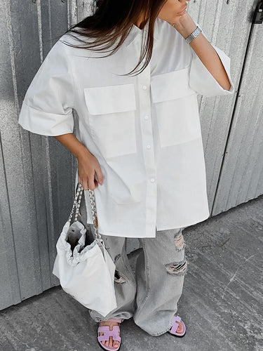 Dame Oversized Skjorte med praktiske brystlommer og casual snit Stilla