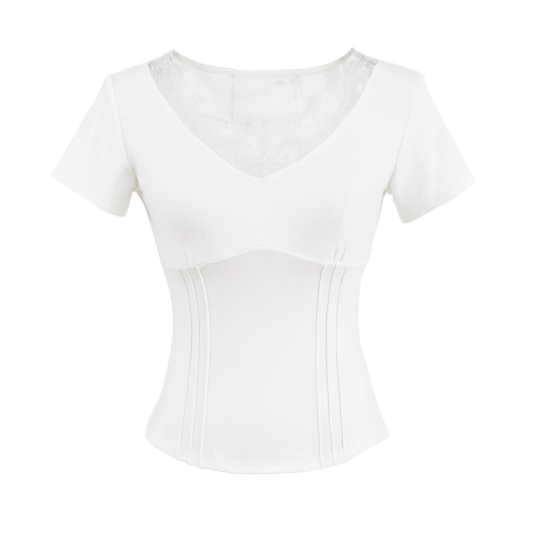 Dame T-shirt med elastisk blondekant og figurskabende silhuet Stilla