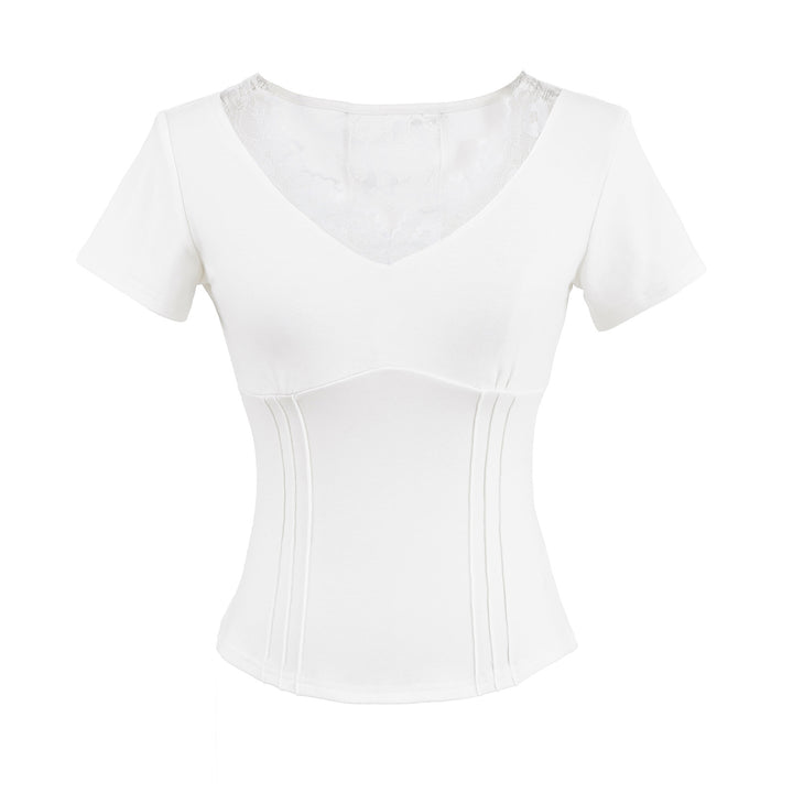 Dame T-shirt med elastisk blondekant og figurskabende silhuet Stilla