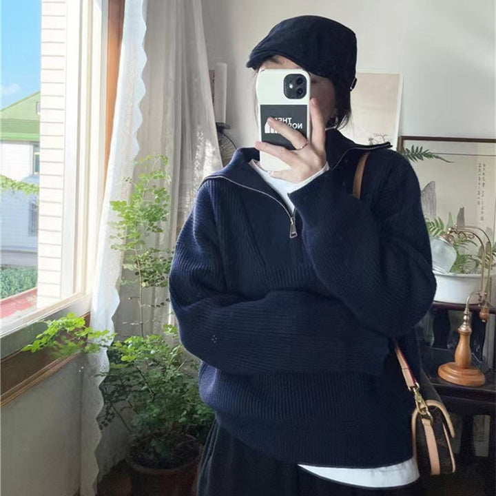 Kvinders pullover med høj krave og lynlås Stilla