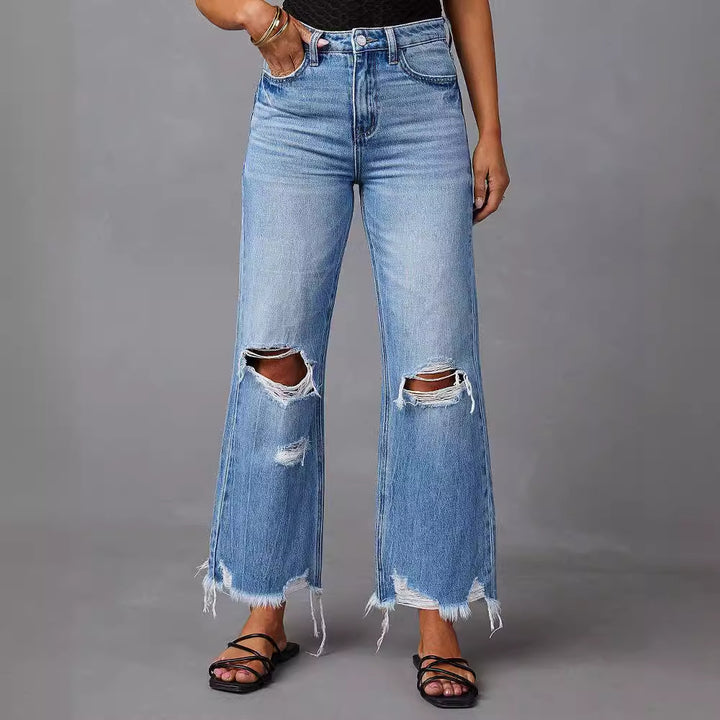 Dame Flared Jeans med Distressed-effekter og høj talje Stilla