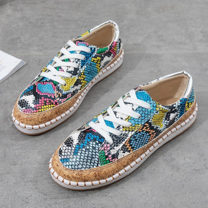 Damer Mode Sneakers i Slangeskindsdesign med Korksål Stilla