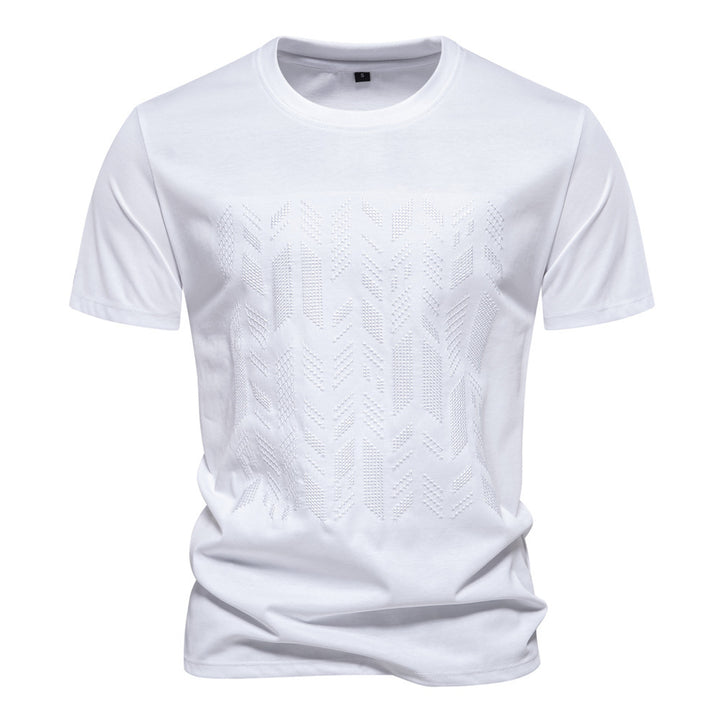 Herrer nan Rundhalsshirt i bomuldsblanding med geometrisk laserperforering og lige snit Skovae