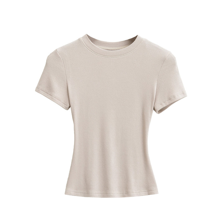 Dame Figurnær Kortærmet T-shirt lavet af højkvalitets ribmateriale med Rundhalset uddybning Stilla