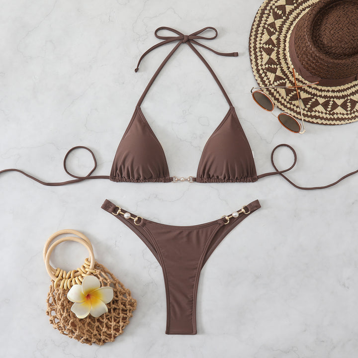 Dame Triangel-Bikini med elegante dekorationer Skovae