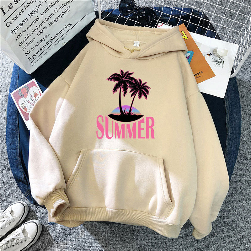 Kvinder's hoodie med sommermotiv og tropisk palmeprint Skovae