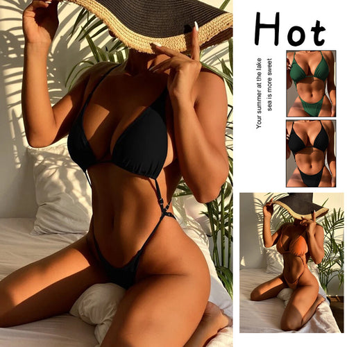Dame triangel-bikini med justerbare stropper og raffinerede detaljer Skovae
