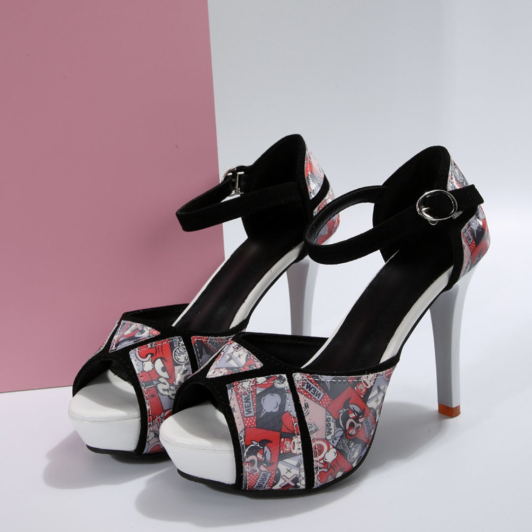 Dame Peeptoe Sandaler med glamourøst glimmer-design og elegant blokhælhæl Stilla