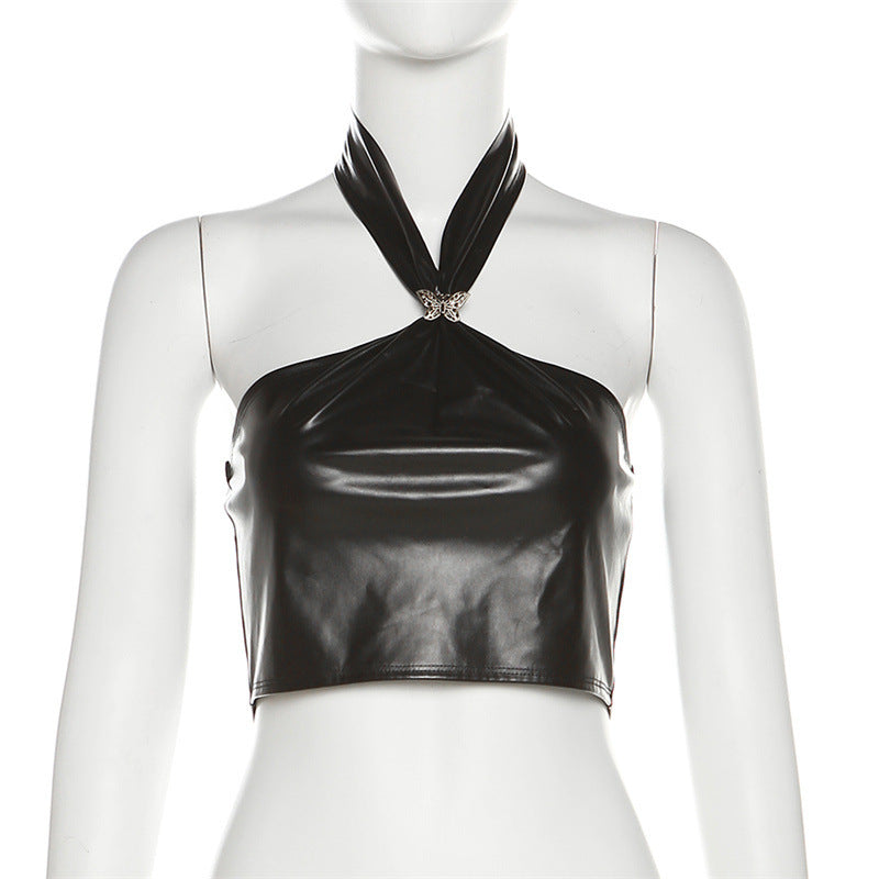 Dame Crop Top i højkvalitetsmateriale med nutidigt halstykke-design Stilla