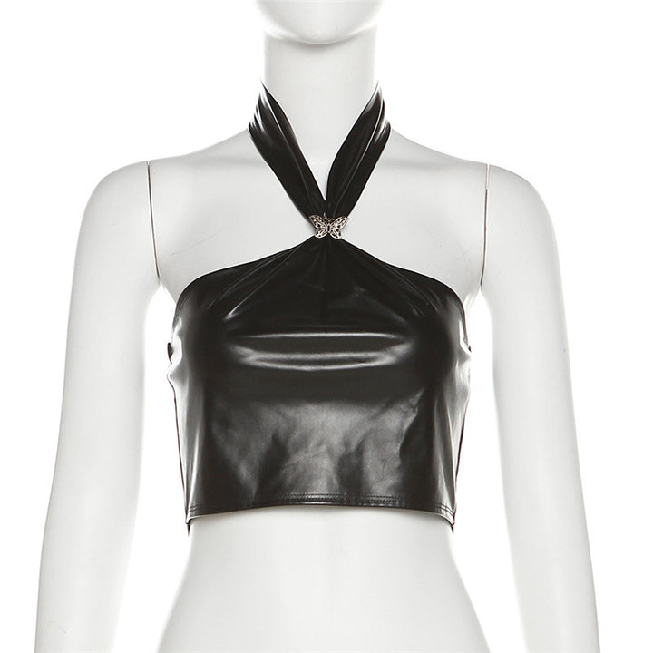 Dame Crop Top i højkvalitetsmateriale med nutidigt halstykke-design Stilla
