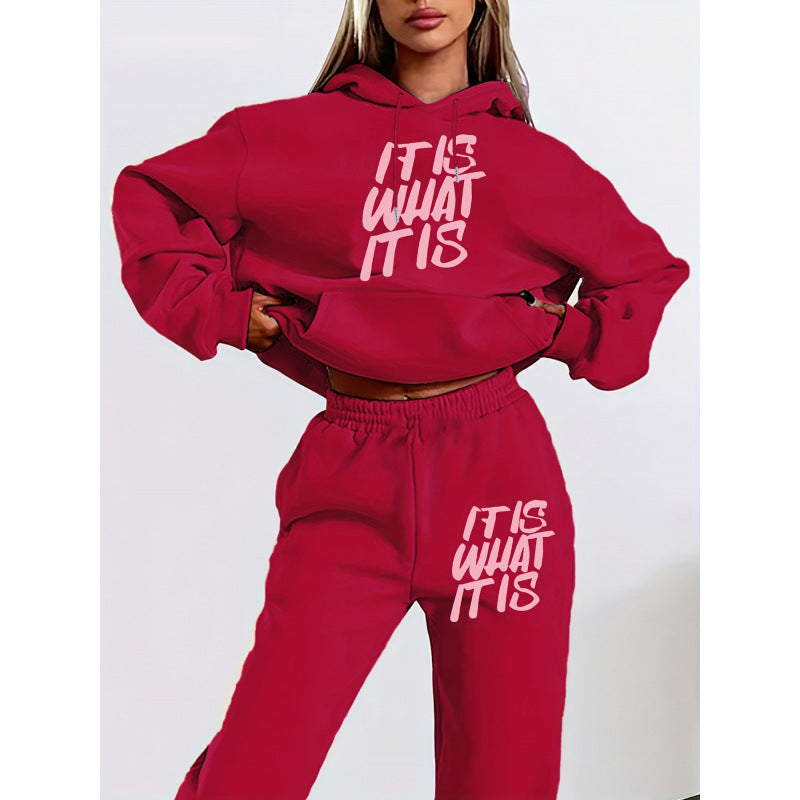 Kvinders leisure hoodie og jogger sæt med inspirerende tekst Skovae