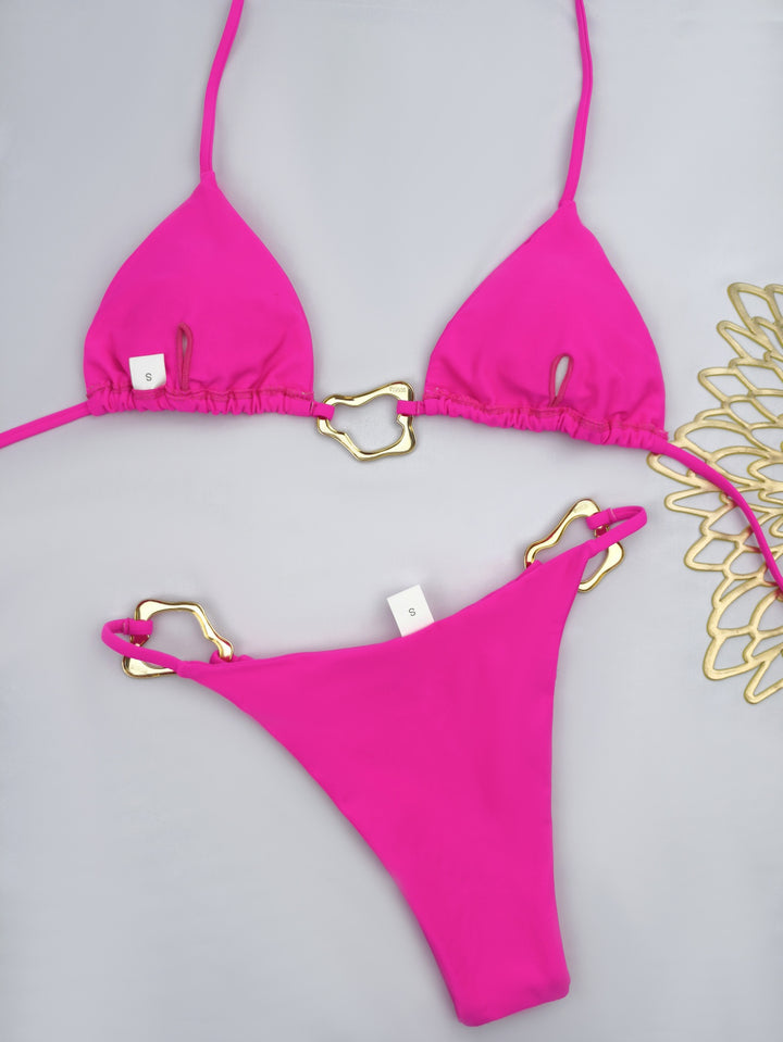 Dame Triangel-Bikini med stilfulde guldkantninger Skovae