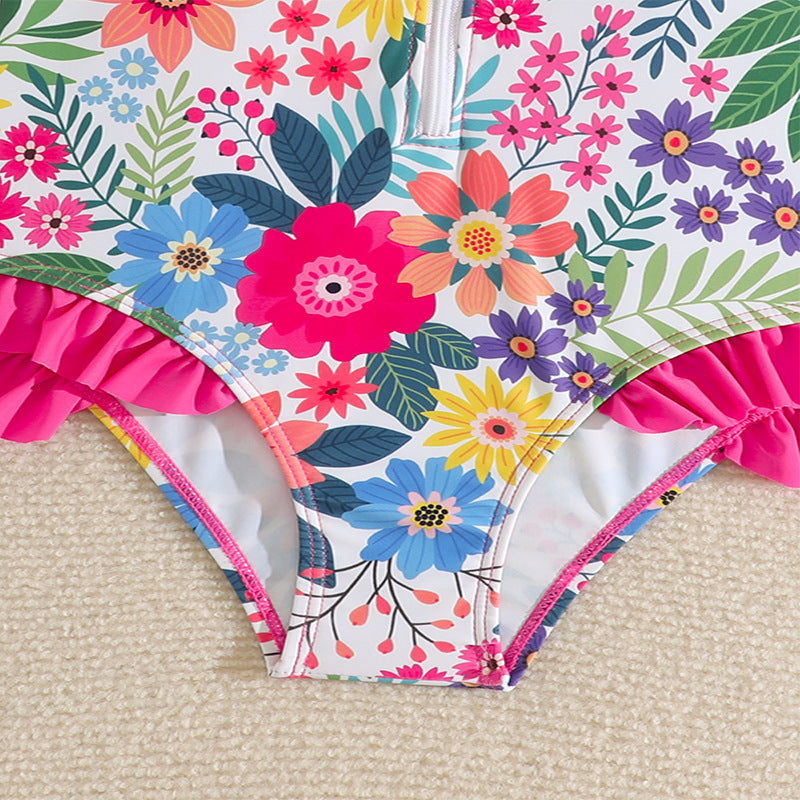 Dame Én-delt Badedragt med farverigt Floraldesign og Flæse detaljer Stilla